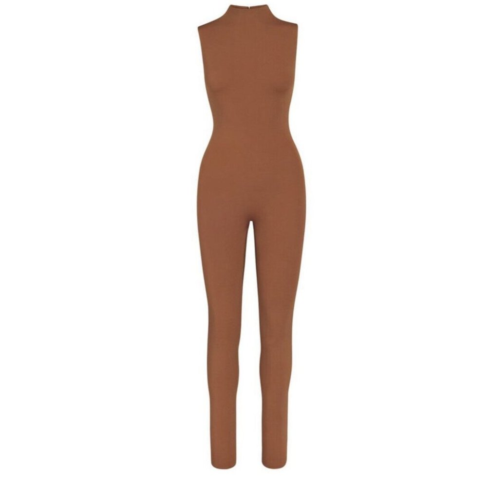 SKIMS Caramel ALL IN ONE Sleeveless Mock Neck One Piece Bodysuit Catsuit S NWT